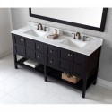 Winterfell 72" Double Bathroom Vanity in Espresso with Marble Top and Square Sink with Mirror