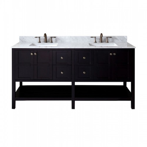 Winterfell 72" Double Bathroom Vanity in Espresso with Marble Top and Square Sink
