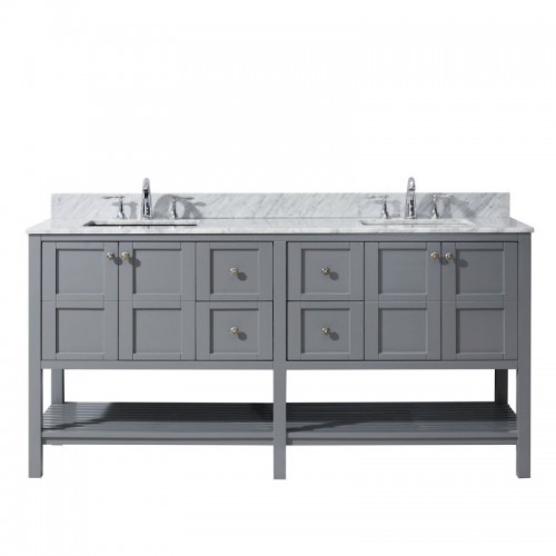 Winterfell 72" Double Bathroom Vanity in Grey with Marble Top and Square Sink with Mirror