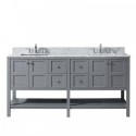 Winterfell 72" Double Bathroom Vanity in Grey with Marble Top and Square Sink with Mirror