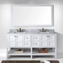 Winterfell 72" Double Bathroom Vanity in White with Marble Top and Square Sink with Polished Chrome Faucet and Mirror