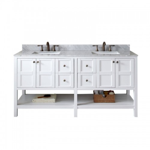 Winterfell 72" Double Bathroom Vanity in White with Marble Top and Square Sink
