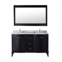 Khaleesi 60" Double Bathroom Vanity in Espresso with Marble Top and Round Sink with Polished Chrome Faucet and Mirror
