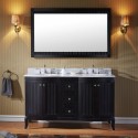 Khaleesi 60" Double Bathroom Vanity in Espresso with Marble Top and Round Sink with Polished Chrome Faucet and Mirror