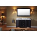Khaleesi 60" Double Bathroom Vanity in Espresso with Marble Top and Round Sink with Polished Chrome Faucet and Mirror
