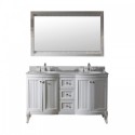 Khaleesi 60" Double Bathroom Vanity in White with Marble Top and Round Sink with Mirror