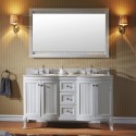 Khaleesi 60" Double Bathroom Vanity in White with Marble Top and Round Sink with Mirror