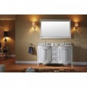 Khaleesi 60" Double Bathroom Vanity in White with Marble Top and Round Sink with Mirror