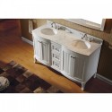 Khaleesi 60" Double Bathroom Vanity in White with Marble Top and Round Sink with Mirror