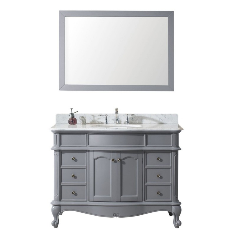 Norhaven 48" Single Bathroom Vanity in Grey with Marble Top and Round Sink with Mirror