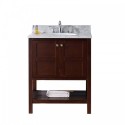 Winterfell 30" Single Bathroom Vanity in Cherry with Marble Top and Round Sink with Mirror