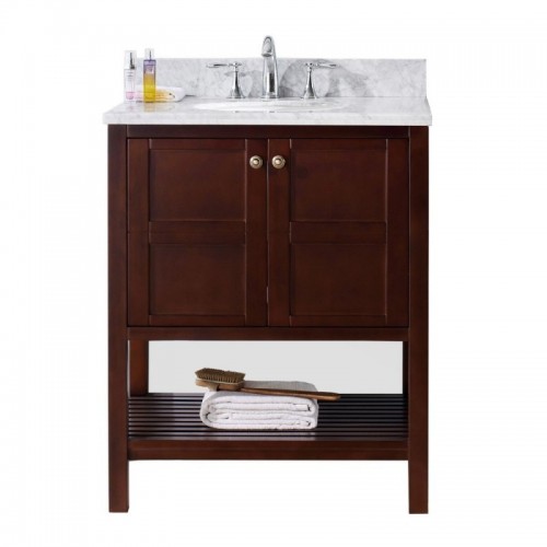Winterfell 30" Single Bathroom Vanity in Cherry with Marble Top and Round Sink