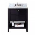 Winterfell 30" Single Bathroom Vanity in Espresso with Marble Top and Round Sink with Mirror