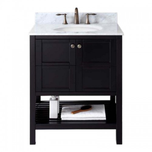 Winterfell 30" Single Bathroom Vanity in Espresso with Marble Top and Round Sink