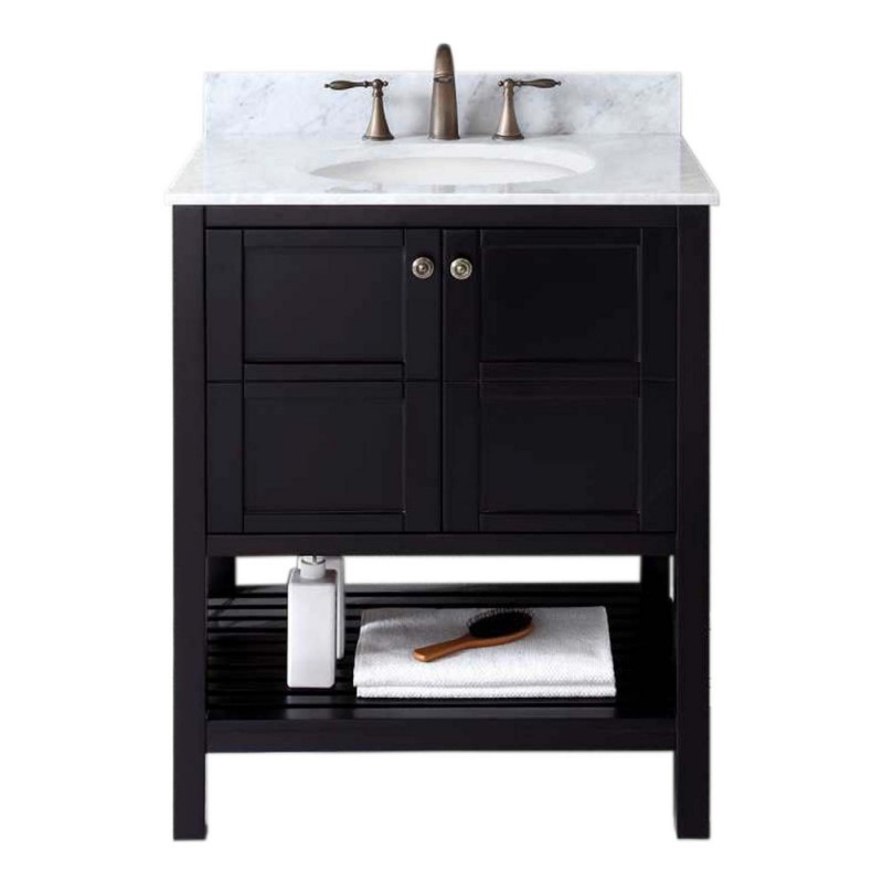 Winterfell 30" Single Bathroom Vanity in Espresso with Marble Top and Round Sink
