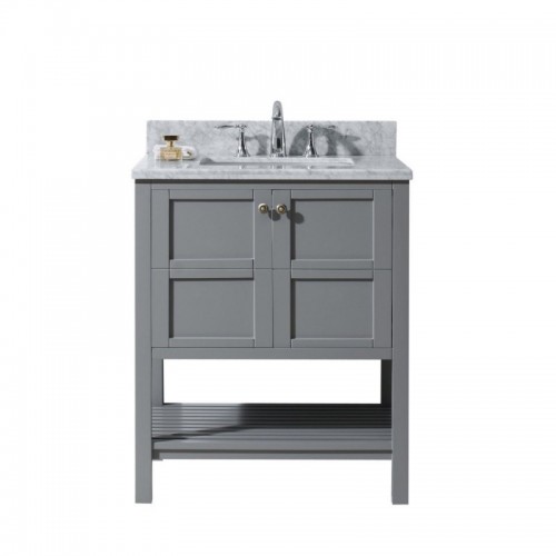 Winterfell 30" Single Bathroom Vanity in Grey with Marble Top and Round Sink with Mirror