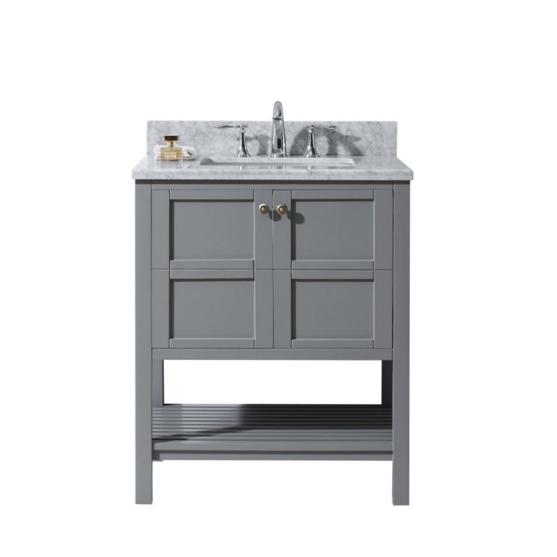 Winterfell 30" Single Bathroom Vanity in Grey with Marble Top and Round Sink with Mirror