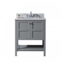 Winterfell 30" Single Bathroom Vanity in Grey with Marble Top and Round Sink with Mirror