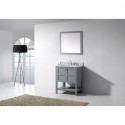 Winterfell 30" Single Bathroom Vanity in Grey with Marble Top and Round Sink with Mirror