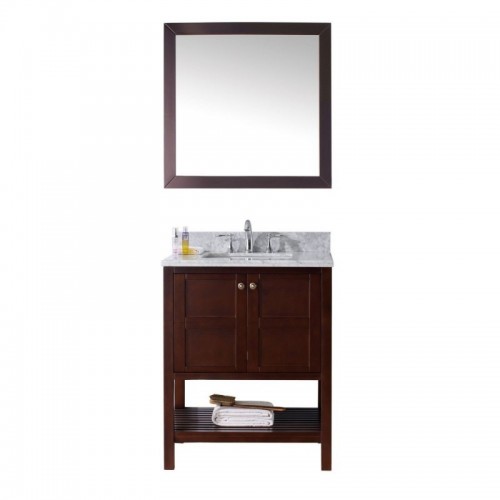 Winterfell 30" Single Bathroom Vanity in Cherry with Marble Top and Square Sink with Mirror