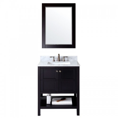 Winterfell 30" Single Bathroom Vanity in Espresso with Marble Top and Square Sink with Mirror
