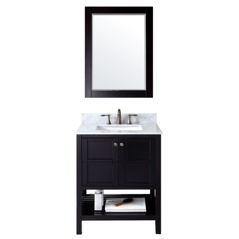 Winterfell 30" Single Bathroom Vanity in Espresso with Marble Top and Square Sink with Mirror