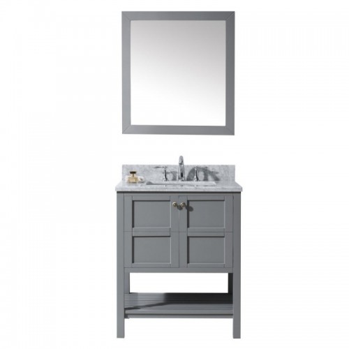 Winterfell 30" Single Bathroom Vanity in Grey with Marble Top and Square Sink with Mirror