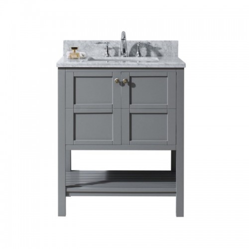 Winterfell 30" Single Bathroom Vanity in Grey with Marble Top and Square Sink