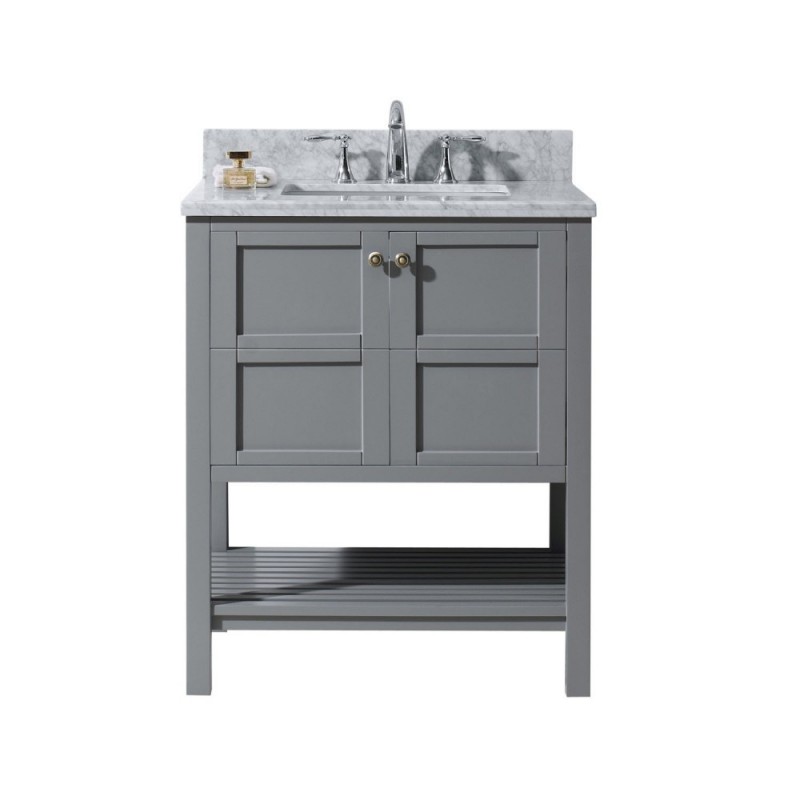 Winterfell 30" Single Bathroom Vanity in Grey with Marble Top and Square Sink