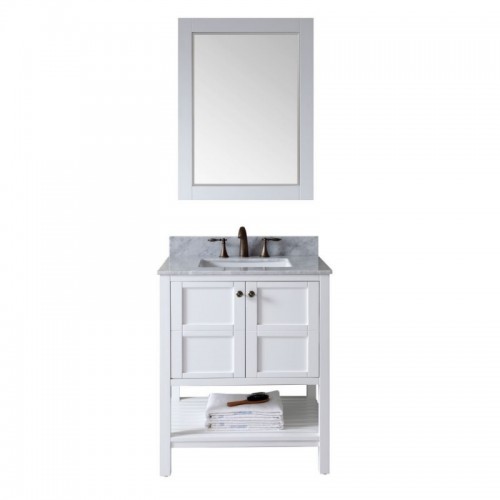 Winterfell 30" Single Bathroom Vanity in White with Marble Top and Square Sink with Mirror