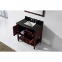 Winterfell 36" Single Bathroom Vanity in Cherry with Black Galaxy Granite Top and Square Sink with Mirror