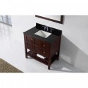 Winterfell 36" Single Bathroom Vanity in Cherry with Black Galaxy Granite Top and Square Sink with Mirror