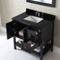 Winterfell 36" Single Bathroom Vanity in Espresso with Black Galaxy Granite Top and Square Sink with Mirror