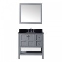 Winterfell 36" Single Bathroom Vanity in Grey with Black Galaxy Granite Top and Square Sink with Mirror