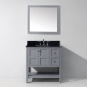 Winterfell 36" Single Bathroom Vanity in Grey with Black Galaxy Granite Top and Square Sink with Mirror