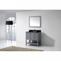 Winterfell 36" Single Bathroom Vanity in Grey with Black Galaxy Granite Top and Square Sink with Mirror