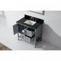 Winterfell 36" Single Bathroom Vanity in Grey with Black Galaxy Granite Top and Square Sink with Mirror