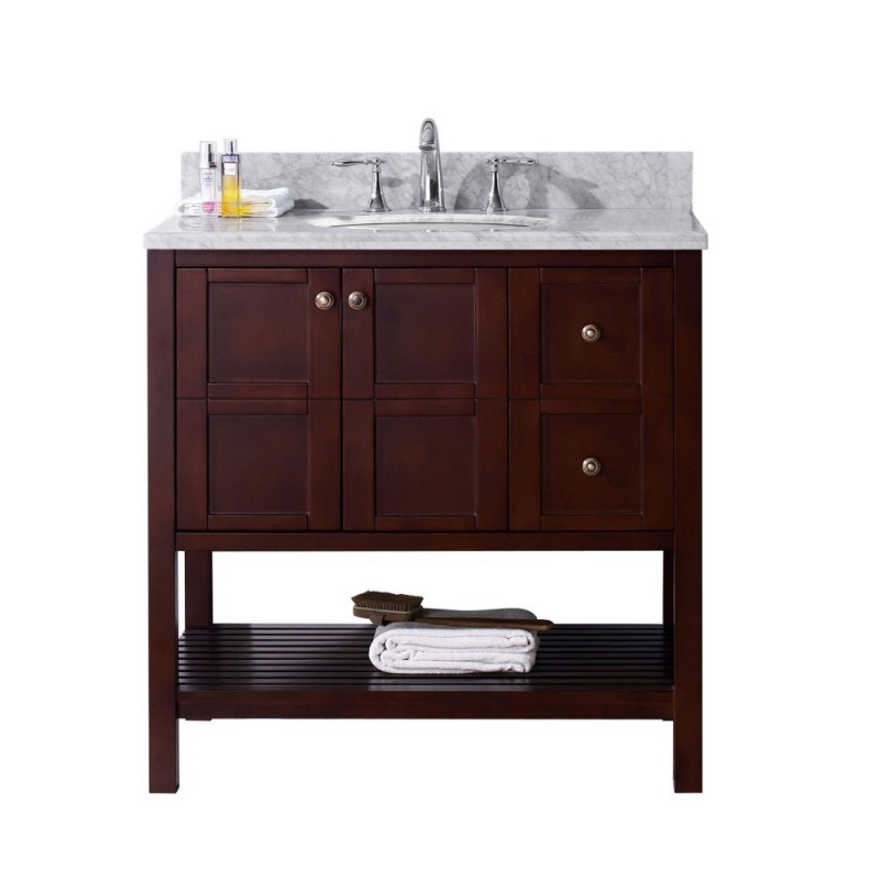Winterfell 36" Single Bathroom Vanity in Cherry with Marble Top and Round Sink