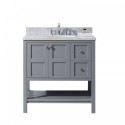 Winterfell 36" Single Bathroom Vanity in Grey with Marble Top and Round Sink with Mirror