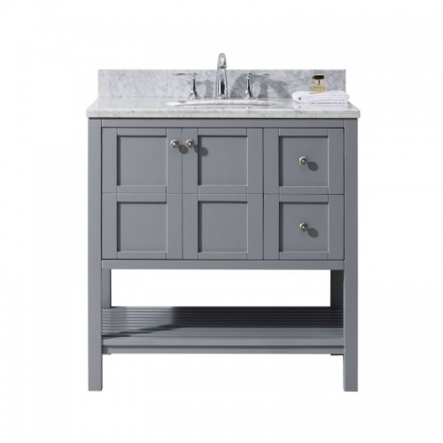 Winterfell 36" Single Bathroom Vanity in Grey with Marble Top and Round Sink