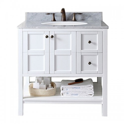Winterfell 36" Single Bathroom Vanity in White with Marble Top and Round Sink
