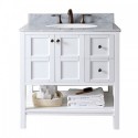 Winterfell 36" Single Bathroom Vanity in White with Marble Top and Round Sink