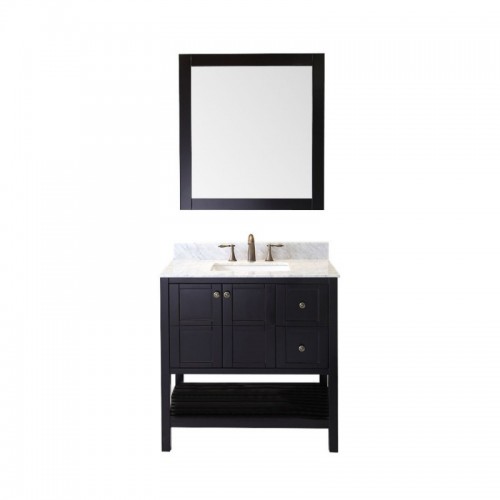 Winterfell 36" Single Bathroom Vanity in Espresso with Marble Top and Square Sink with Mirror