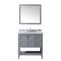 Winterfell 36" Single Bathroom Vanity in Grey with Marble Top and Square Sink with Mirror
