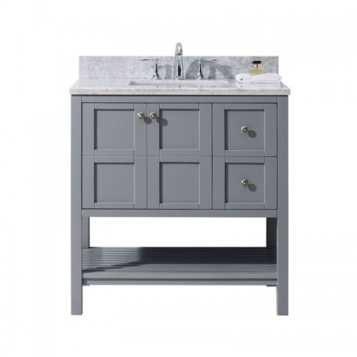 Winterfell 36" Single Bathroom Vanity in Grey with Marble Top and Square Sink