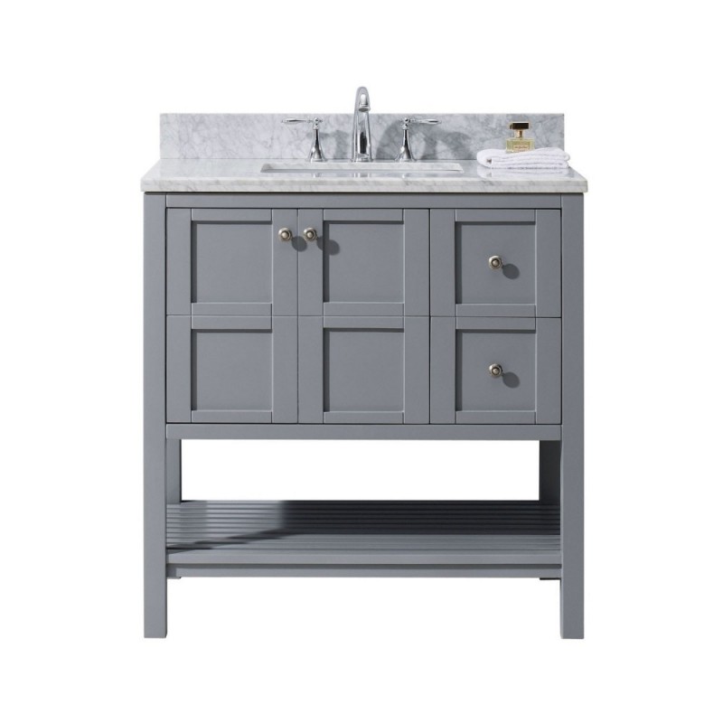 Winterfell 36" Single Bathroom Vanity in Grey with Marble Top and Square Sink
