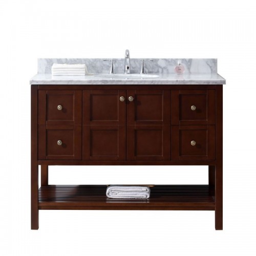 Winterfell 48" Single Bathroom Vanity in Cherry with Marble Top and Round Sink with Mirror