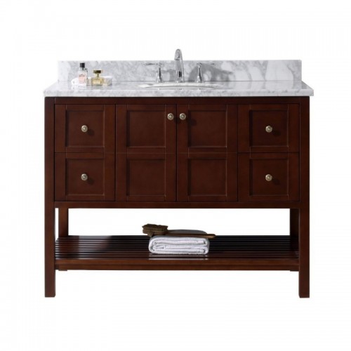Winterfell 48" Single Bathroom Vanity in Cherry with Marble Top and Round Sink