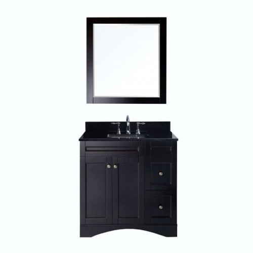 Elise 36" Single Bathroom Vanity in Espresso with Black Galaxy Granite Top and Square Sink with Mirror