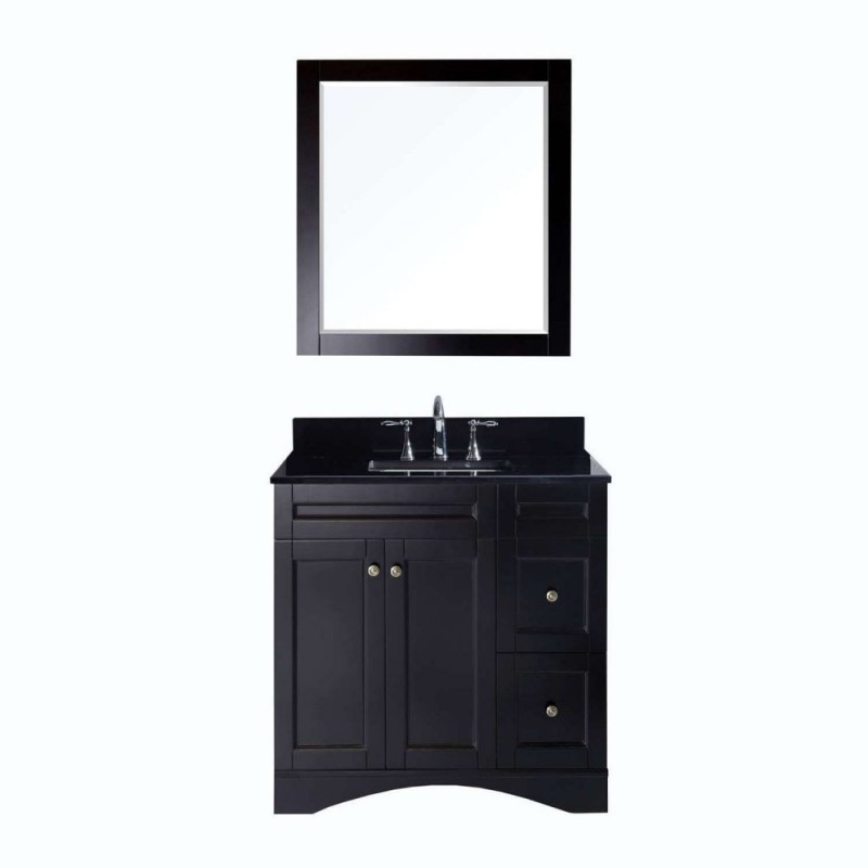 Elise 36" Single Bathroom Vanity in Espresso with Black Galaxy Granite Top and Square Sink with Mirror
